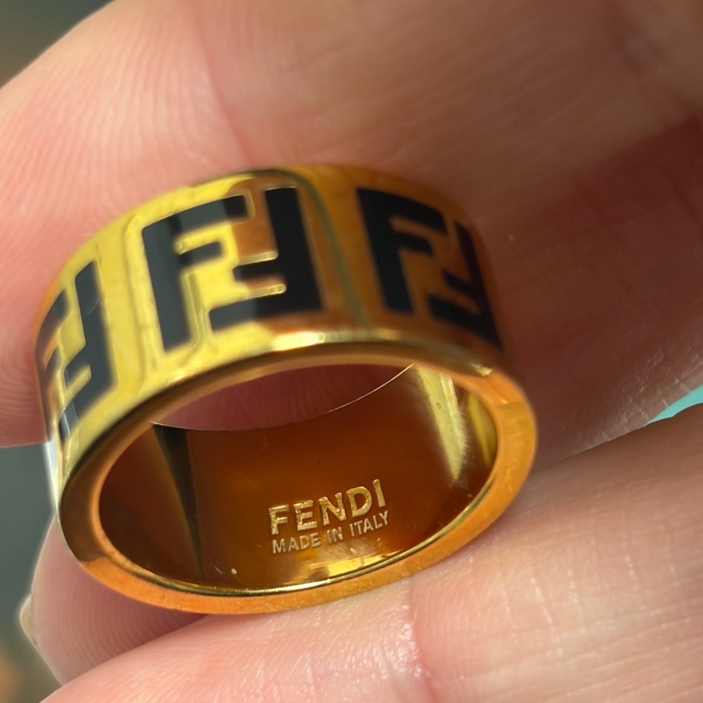 Fendi Gold and Black Logo Ring